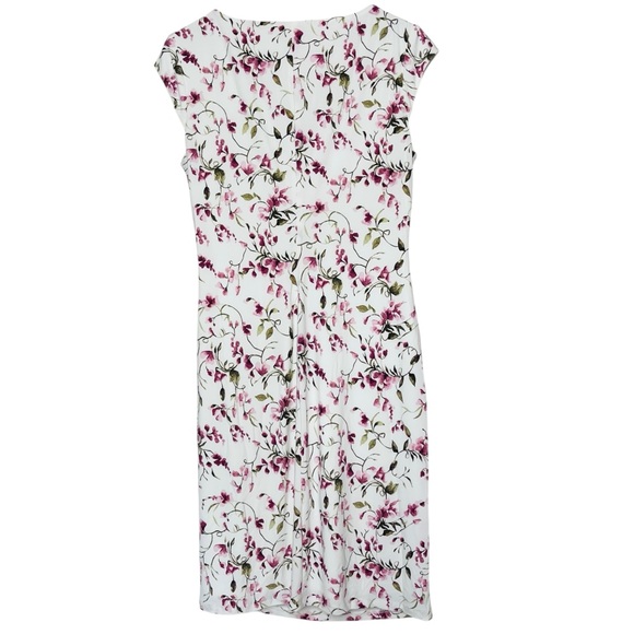 Lauren Ralph Lauren Floral V-Neck Faux Wrap Ruched Dress Size 12 - Picture 3 of 5
